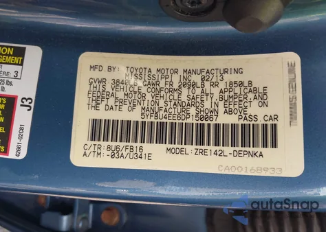 2013 Toyota Corolla Le from USA, damaged, VIN 5YFBU4EE6DP150067